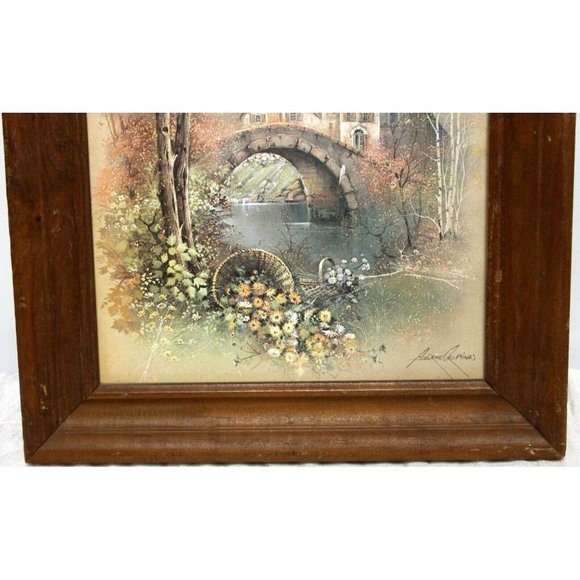 2 VTG Framed Signed Andres Orpinas Canvas Like Prints English Tudor Countryside - Picture 10 of 12